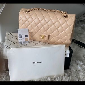 Chanel Classic double Flap 2020 beige Calir size M. Brand New